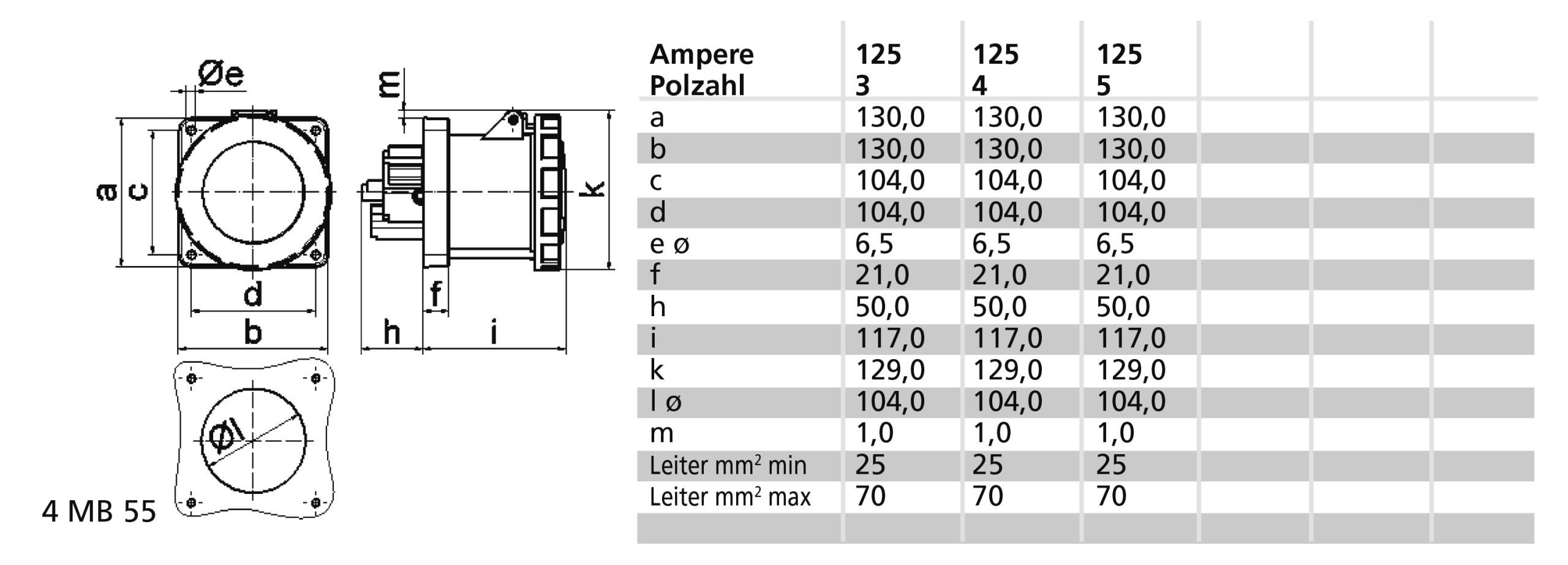 ICD 9h 125A 4P 230V IP67 130x130 Ni - Afbeelding 2