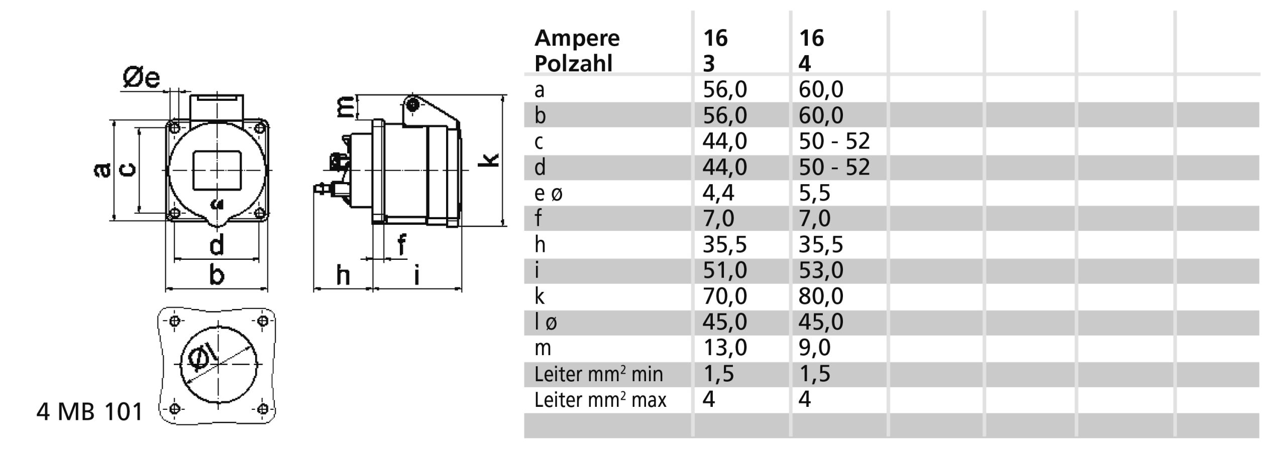 ICD 7h 16A 4P 500V IP44 60x60 QC - Afbeelding 2