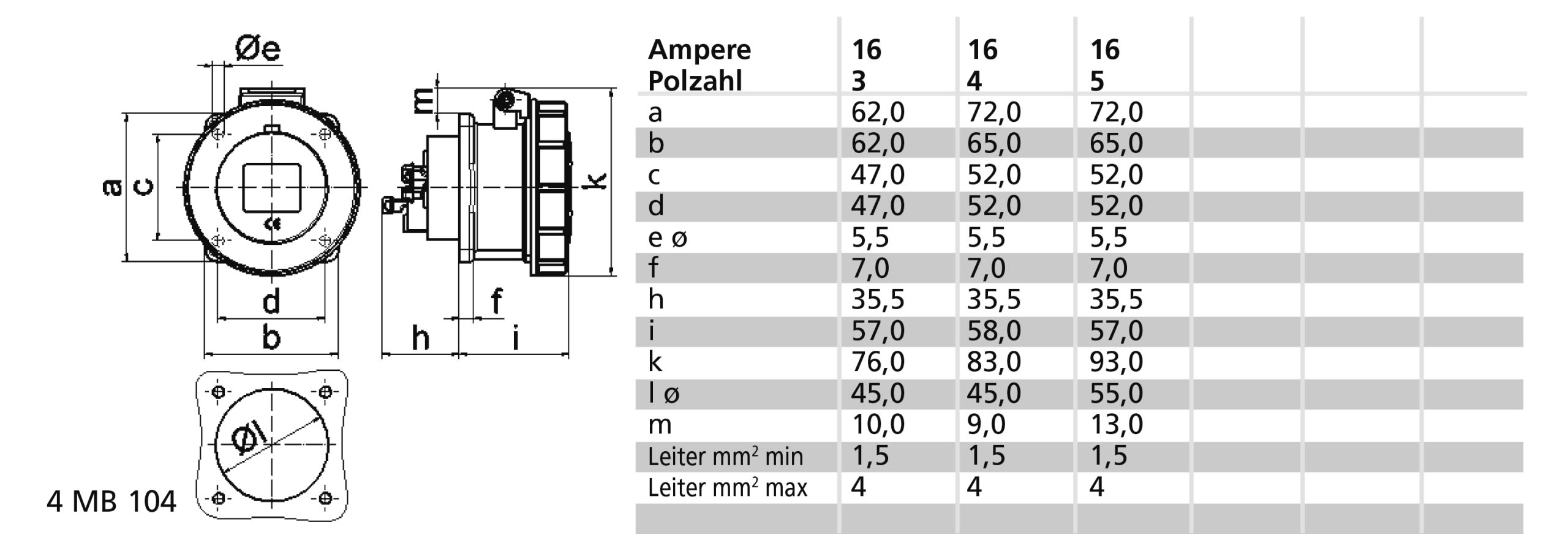 ICD 9h 16A 3P 400V IP67 62x62 QC - Afbeelding 2