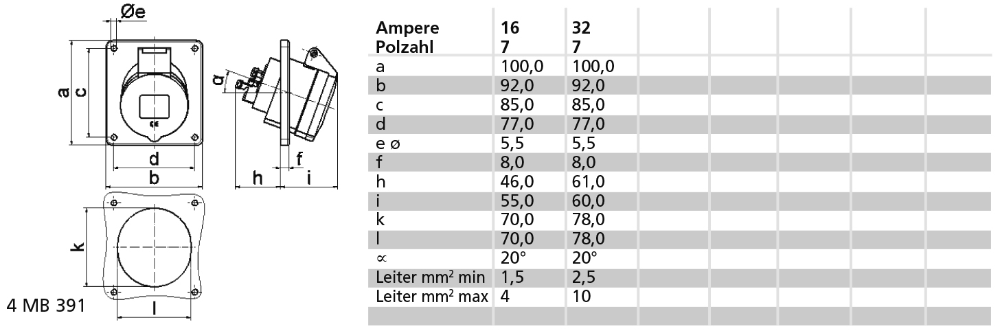 ICD 6h 16A 7P 400V IP44 100x92 Sch Ni - Afbeelding 2