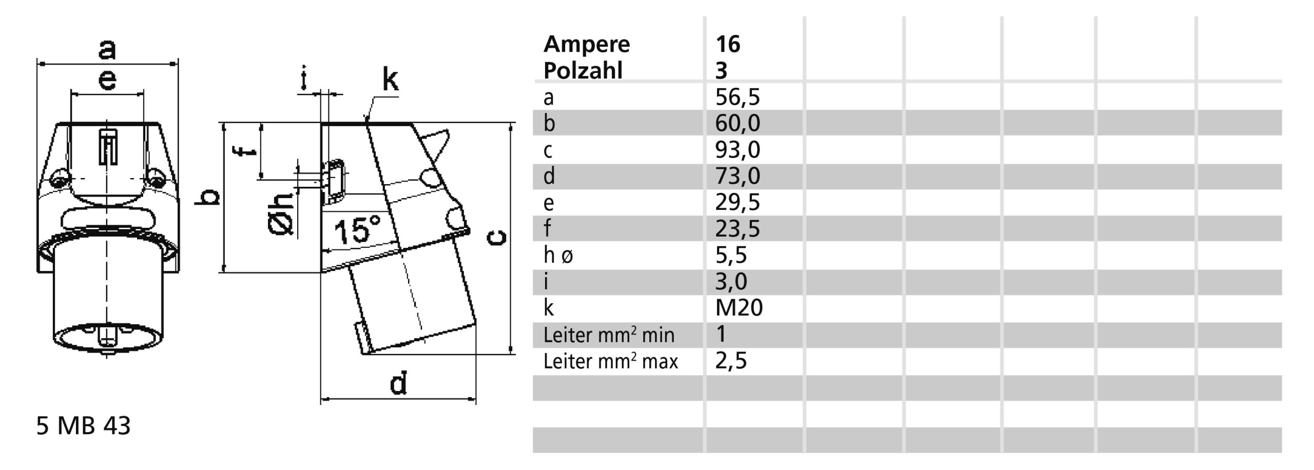 TCD 6h 16A 3P 230V IP44 60x56,5 Opb - Afbeelding 2