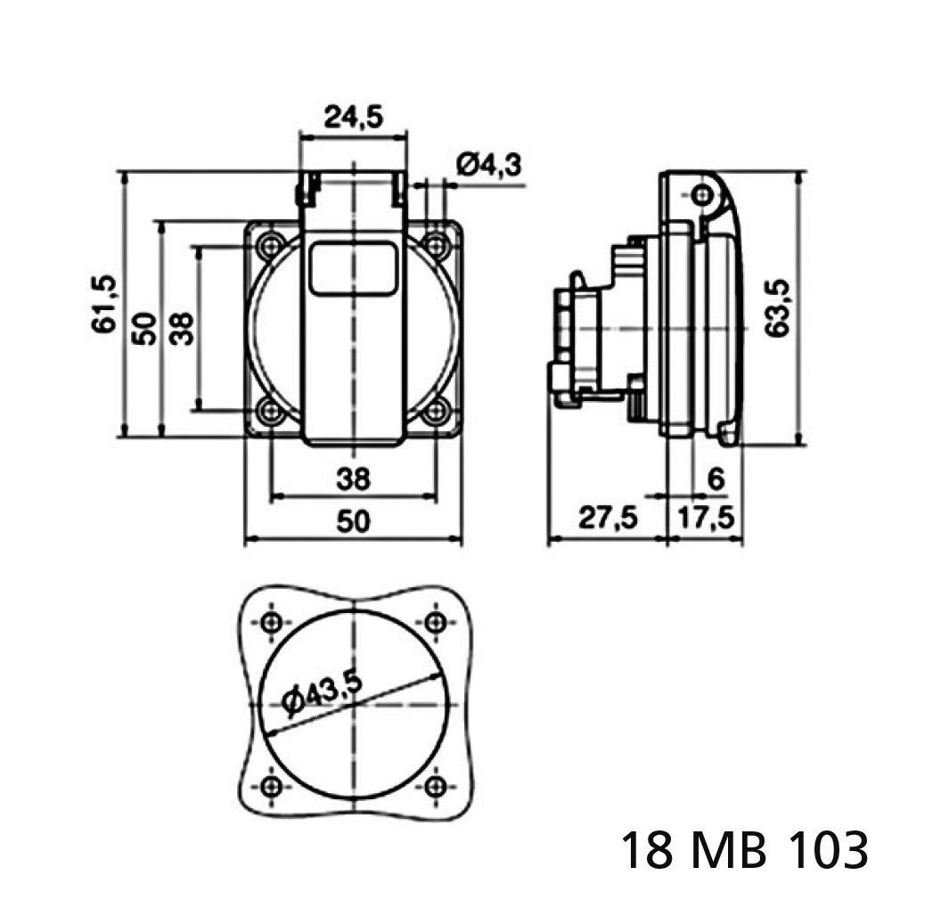 Schuko ICD 16A 2P+Ra 230V IP44 50x50 Bl QC Ni Be/Fr - Afbeelding 2