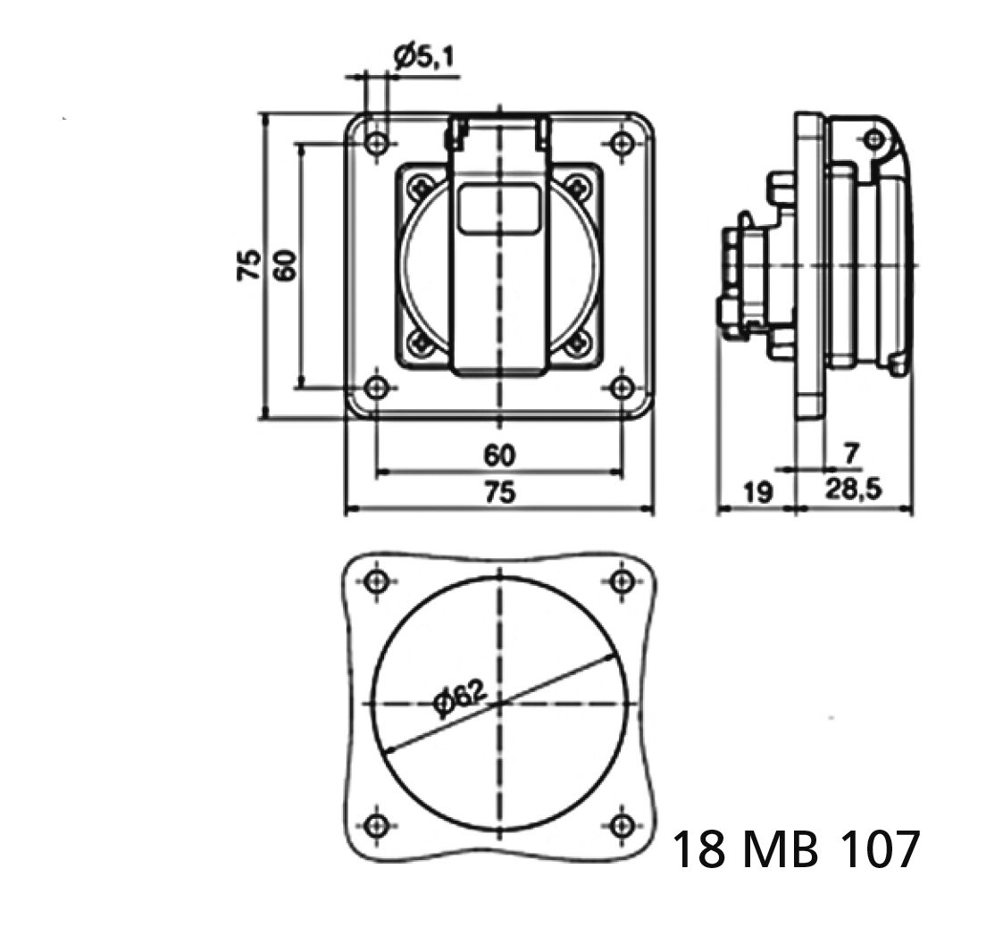 Schuko ICD 16A 2P+Ra 230V IP54 75x75 Bl Ni - Afbeelding 2