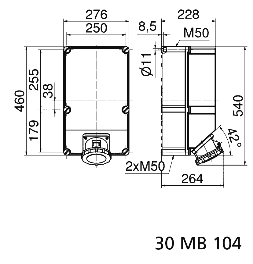 WCD 7h 125A 4P 500V IP67 460x270 Ni PSK - Afbeelding 2